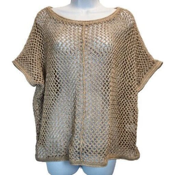 Michael Stars Women`s Blouse Size 2 Beige‎ Open Knit Crochet Fishermen Cover Up - Picture 1 of 6